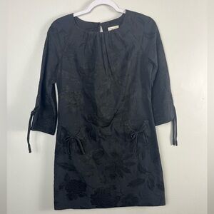 Milly Dress Women's 2 Black Floral Brocade Tie Sleeve Knee Length 3/4 Sleeves